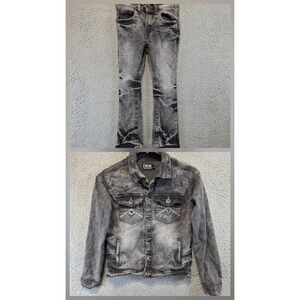 True Indigo Jacket & Jeans Kids 4/7 Black Denim High Waisted Streetwear Grunge